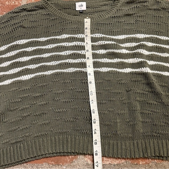 Cabi  Scout Pullover Med Green Striped Open Knit Long Sleeve Oversized sweater - Picture 9 of 16